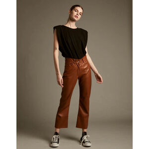 NEW with tags DELUC Brown Faux Leather Harper Straight Leg Cropped Pants S